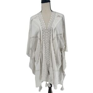 Soft Surroundings Kimono Women S/M White Lace Inset Open Front Cover Up